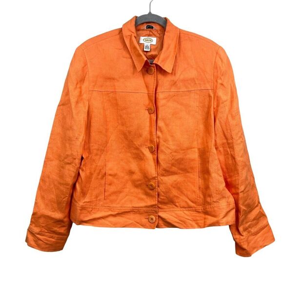 Talbots Womens Irish Linen Jacket Collared Button Up Pockets Lined Orange Sz 14